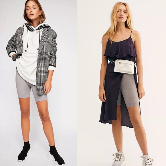 NWT Free People Grey Biker Run Shorts Stretch Size M/L Medium Large Bike Short L - Picture 3 of 5